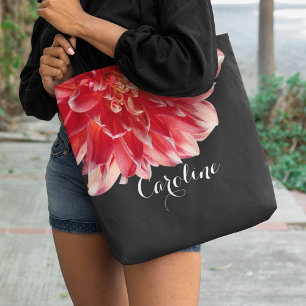 Personalisierte Pfirsich-Rosa-Rote Dahlienblüte Tasche