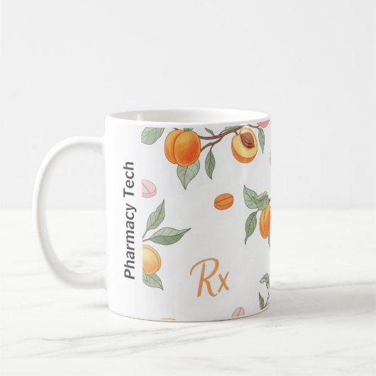Personalisierte Pfirsiche, Aprikosen und RX Pharma Kaffeetasse (Links)