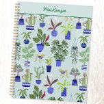 Personalisierte Pflanze Planer<br><div class="desc">Dieses einzigartige Design ist das perfekte Zubehör für jeden mit grünen Daumen oder Fingern. Es zeichnet sich durch ein lustiges Blumenmuster aus, mit farbenfrohen Kakteen, Sukkulenten und anderen Pflanze in marineblauer und kobaltblauer Pflanze, die sich auf einen duteneiblauen Hintergrund stützen. Ideal für jeden Gärtner oder jede Pflanze. Ändern Sie den...</div>