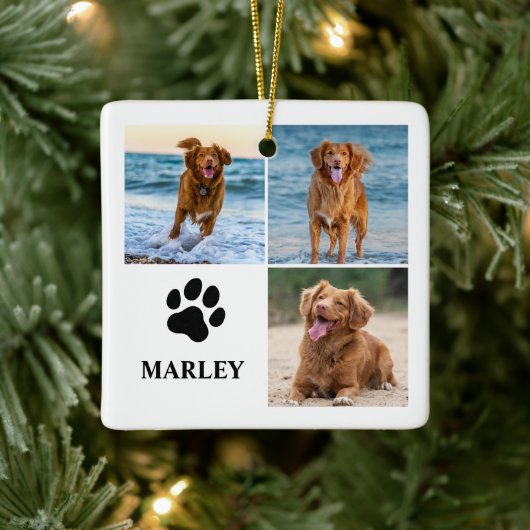 Personalisierte Pfoten-Hunde-Liebhaber-Fotocollage Keramikornament (Baum)