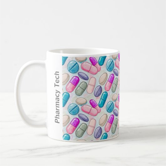 Personalisierte Pharmacy-Tasse Rosa Lila Grautable Kaffeetasse (Links)
