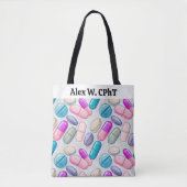 Personalisierte Pharmacy Tote Bag Pink Grau Pillen Tasche (Vorderseite)