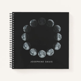 Personalisierte Phasen des Schwarzen Wasserfarbenm Notizblock