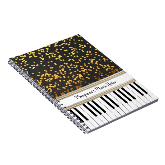 Personalisierte Piano Keys Gold Polka Dots Muster Notizblock (Rechte Seite)