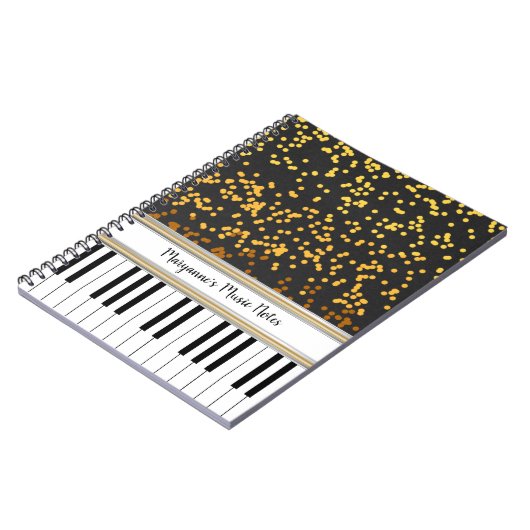 Personalisierte Piano Keys Gold Polka Dots Muster Notizblock (Linke Seite)