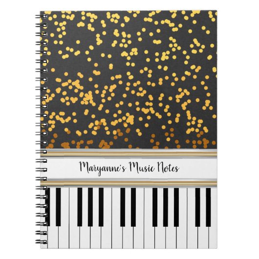 Personalisierte Piano Keys Gold Polka Dots Muster Notizblock (Vorderseite)