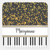 Personalisierte Piano Keys Gold Polka Dots Muster Quadratischer Aufkleber (Vorderseite)