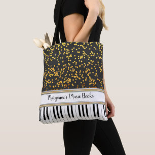 Personalisierte Piano Keys Gold Polka Dots Muster Tasche