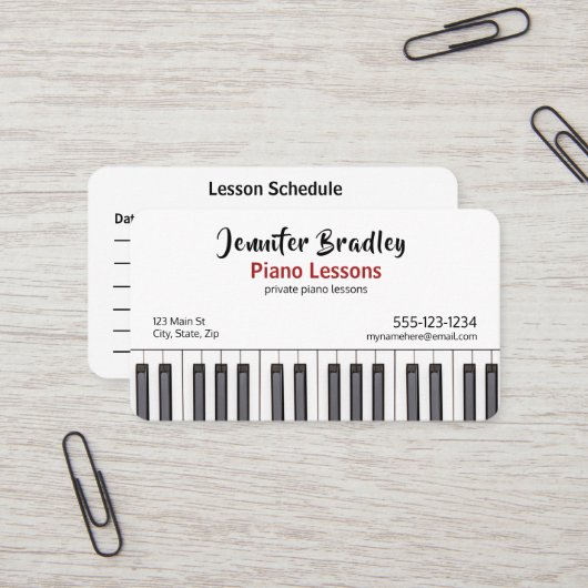 Personalisierte Piano-Teacher-Visitenkarten Visitenkarte (Vorderseite/Rückseite Beispiel)