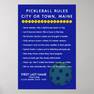 Personalisierte Pickleball-Regeln für Städte in Ma Poster