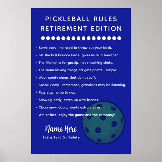 Personalisierte Pickleball-Regeln RUHSTANDS-EDITIO Poster (Vorne)