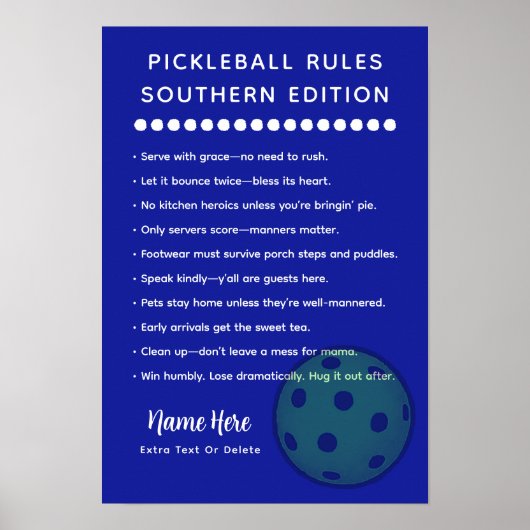 Personalisierte Pickleball-Regeln Southern Edition Poster (Vorne)