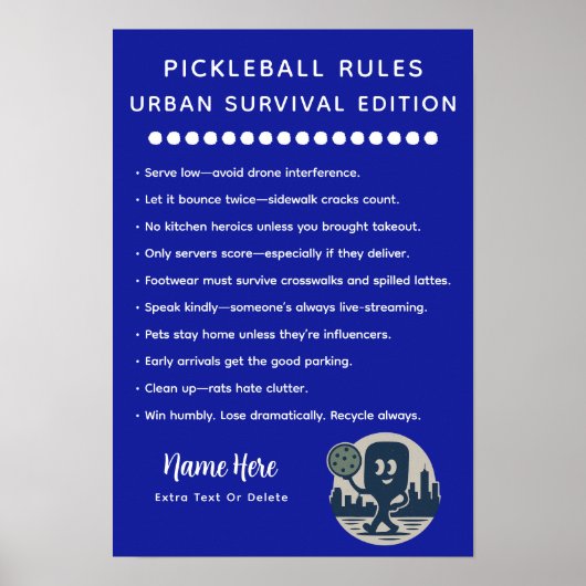 Personalisierte Pickleball-Regeln Urbane Survival Poster (Vorne)