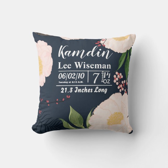 Personalisierte Pillow White Floral Blume Kissen (Vorderseite)