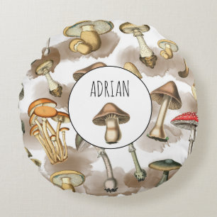 Personalisierte Pilze aus Vintagem Wald Rundes Kissen