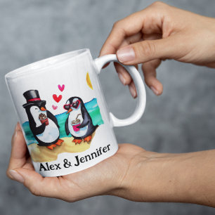 Personalisierte Pinguin-Doppelnamen Kaffeetasse
