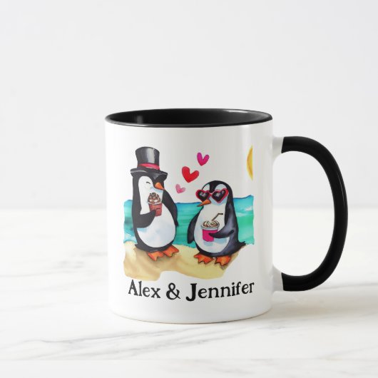 Personalisierte Pinguin-Doppelnamen Tasse (Rechts)