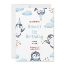 Personalisierte Pinguin-Geburtstags-Einladung