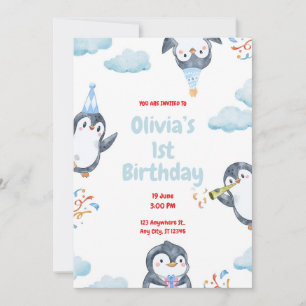 Personalisierte Pinguin-Geburtstags-Einladung Einladung