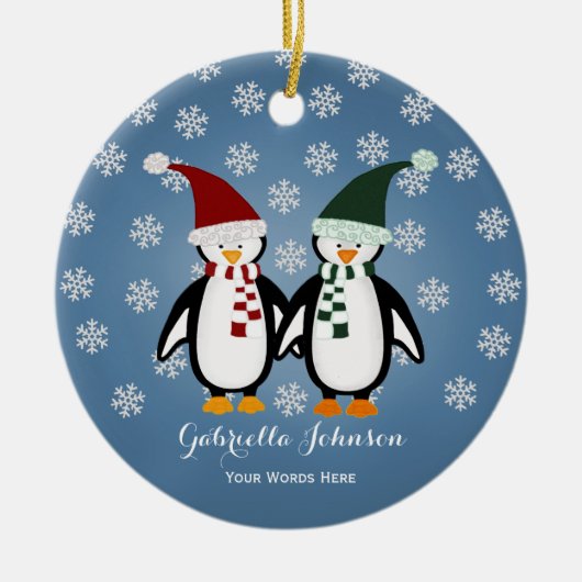 Personalisierte Pinguin-Ornament Keramik Ornament (Vorne)