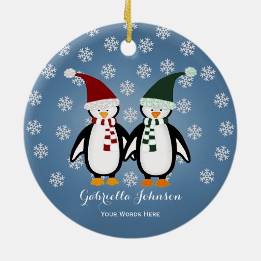 Personalisierte Pinguin-Ornament Keramik Ornament (Hinten)