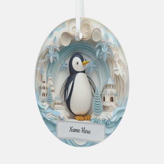 Personalisierte Pinguin-Ornament Ornament Aus Glas (Vorderseite links)