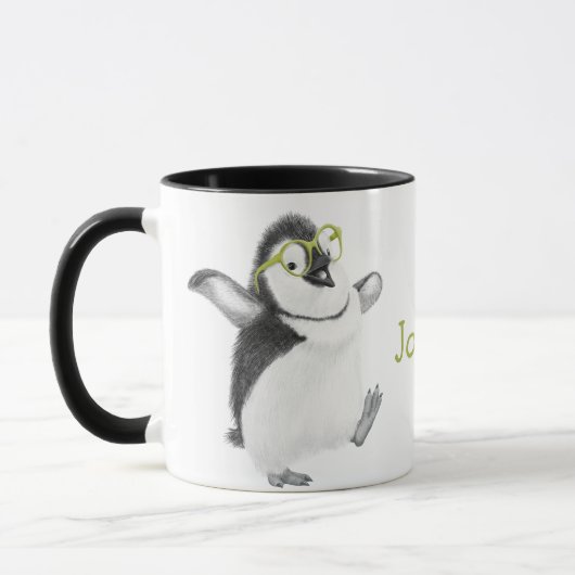 Personalisierte Pinguin-Tasse mit schwarzer Hand Tasse (Links)