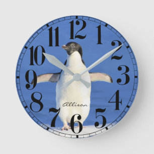 Personalisierte Pinguinaluhr Runde Wanduhr