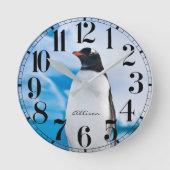 Personalisierte Pinguinaluhr Runde Wanduhr (Vorderseite)