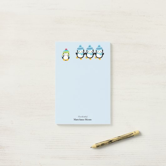 Personalisierte Pinguine für den Winter Post-it Klebezettel (Auf Schreibtisch)