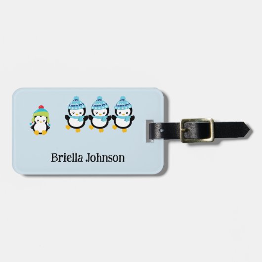 Personalisierte Pinguine für den zweiten Winter Gepäckanhänger (Vorderseite horizontal)