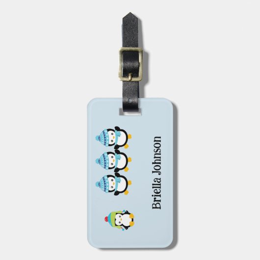 Personalisierte Pinguine für den zweiten Winter Gepäckanhänger (Vorderseite vertikal)