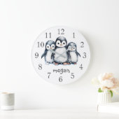 Personalisierte Pinguine Kinderzimmer Wall Clock Große Wanduhr (Zuhause)