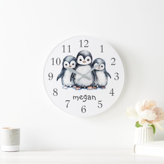 Personalisierte Pinguine Kinderzimmer Wall Clock Große Wanduhr (Zuhause)