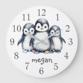 Personalisierte Pinguine Kinderzimmer Wall Clock Große Wanduhr (Vorderseite)