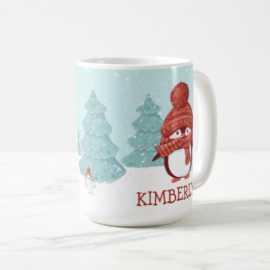 Personalisierte Pinguine Weihnachten Kaffeetasse (VorderseiteRechts)