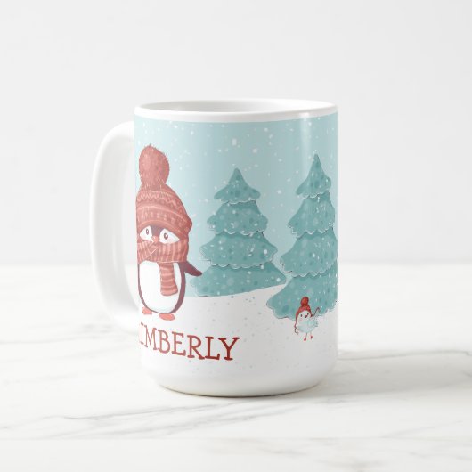 Personalisierte Pinguine Weihnachten Kaffeetasse (Vorderseite Links)