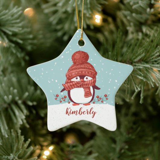 Personalisierte Pinguine Weihnachten Keramik Ornament (Baum)