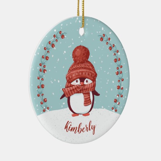 Personalisierte Pinguine Weihnachten Keramik Ornament (Rechts)