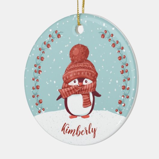 Personalisierte Pinguine Weihnachten Keramik Ornament (Links)