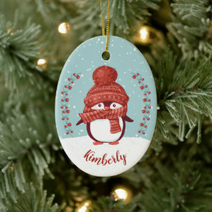 Personalisierte Pinguine Weihnachten Keramik Ornament