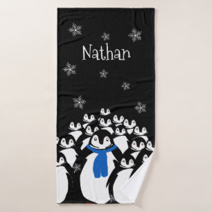 Personalisierte Pinguinfamilie Badehandtuch