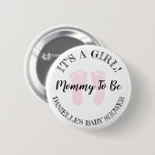 Personalisierte Pink Baby Footprints Mama auf Knop Button (Vorne & Hinten)