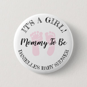 Personalisierte Pink Baby Footprints Mama auf Knop Button