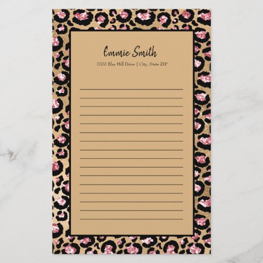 Personalisierte Pink Black Brown Cheetah Leopard L Briefpapier (Vorderseite)