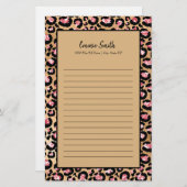 Personalisierte Pink Black Brown Cheetah Leopard L Briefpapier (Vorne/Hinten)
