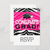 Personalisierte Pink Black Zebra Graduierungsparty Einladung (Vorne/Hinten)