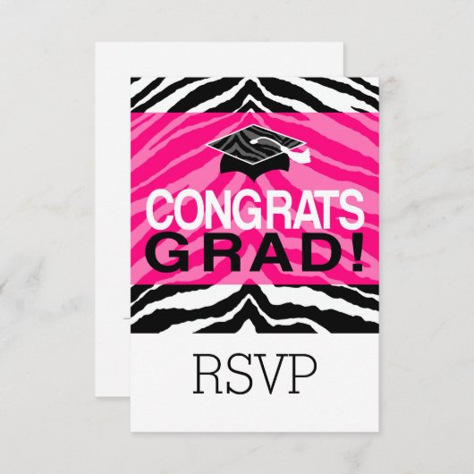 Personalisierte Pink Black Zebra Graduierungsparty Einladung (Vorne/Hinten)