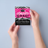 Personalisierte Pink Black Zebra Graduierungsparty Flyer (Gruppe)