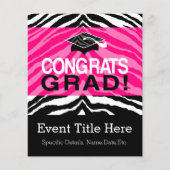 Personalisierte Pink Black Zebra Graduierungsparty Flyer (Vorne)